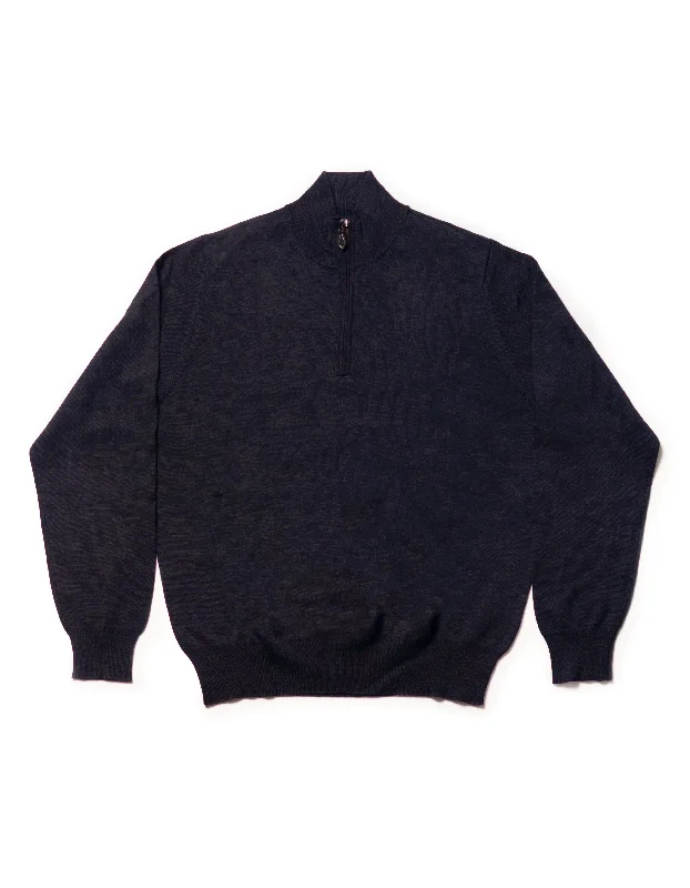 MERINO WOOL QUARTER ZIP UP - NAVY