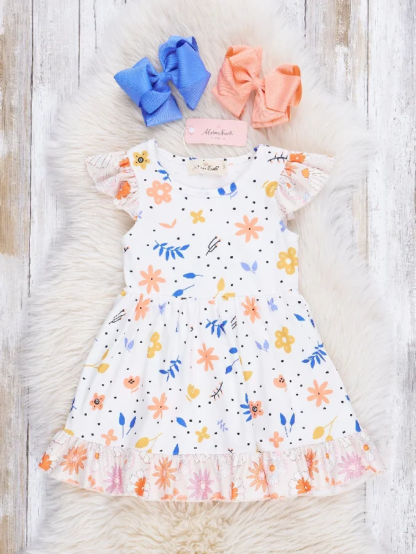 Orange Cream Floral Ruffle Dress