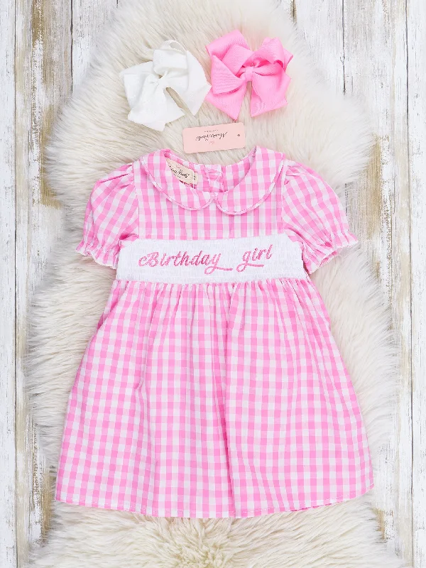 Pink Birthday Girl Smocked Dress