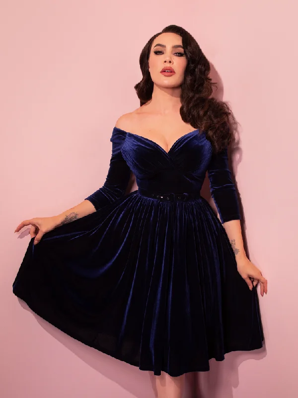 PRE-ORDER - Starlet Swing Dress in Navy Velvet - Vixen by Micheline Pitt