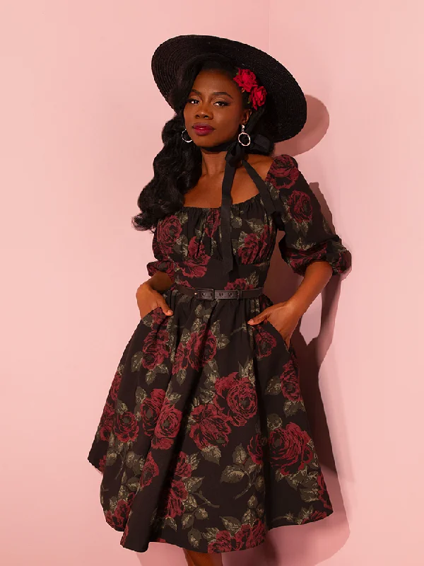 PRE-ORDER - Vacation Dress in Vintage Black Roses - Vixen by Micheline Pitt