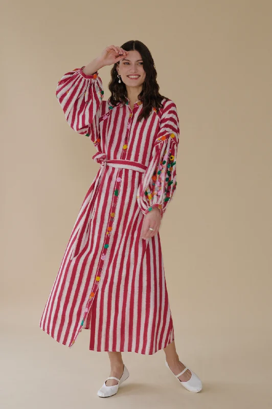 Rambagh Stripe Emb Dress