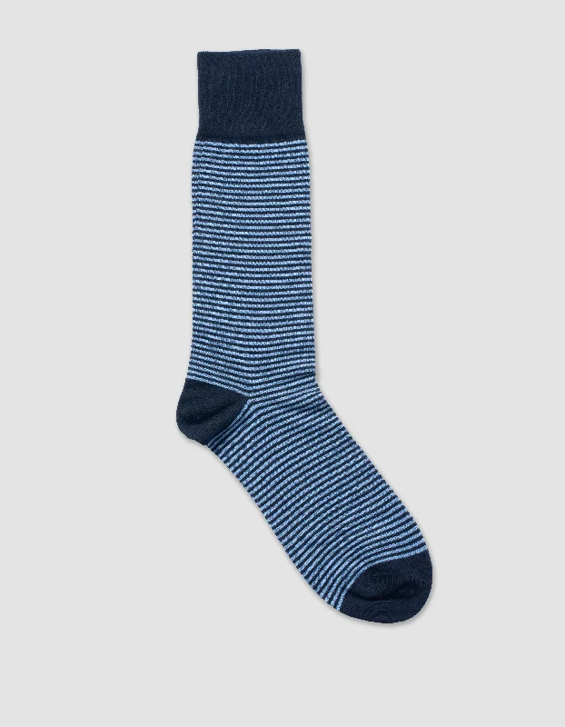 STRIPE COTTON MID-CALF SOCKS - NAVY