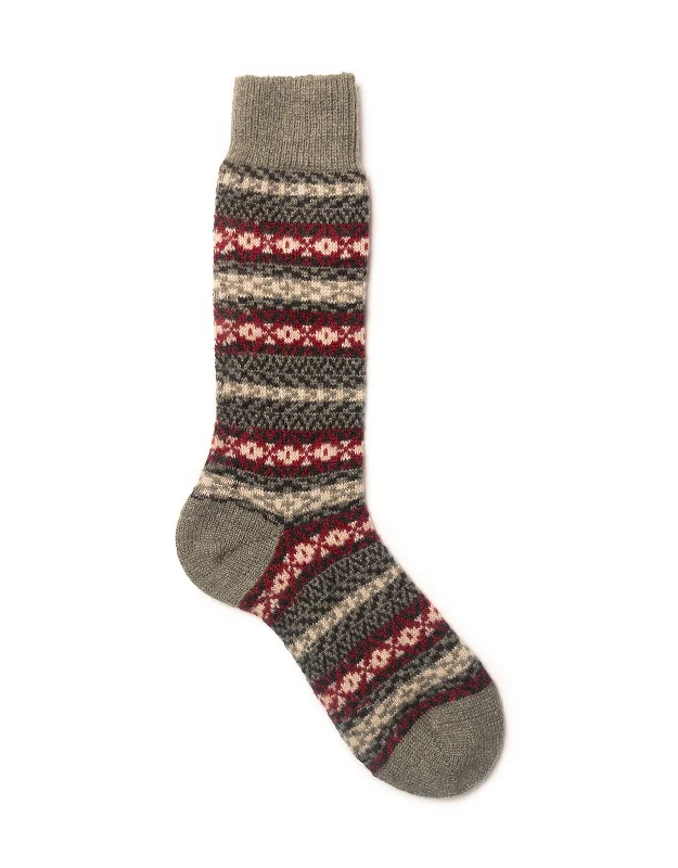 TRADITIONAL FAIR ISLE MID CALF - LIGHT OLIVE MIX