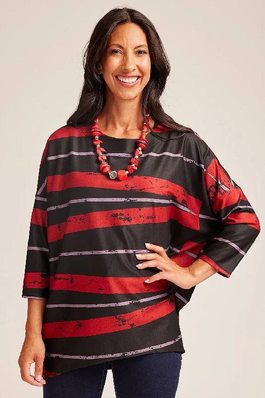 Saloos Asymmetrical Stripes Dolman Sleeve Top