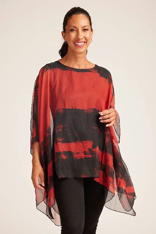 Saloos Split Back Chiffon Layered Tunic with Necklace