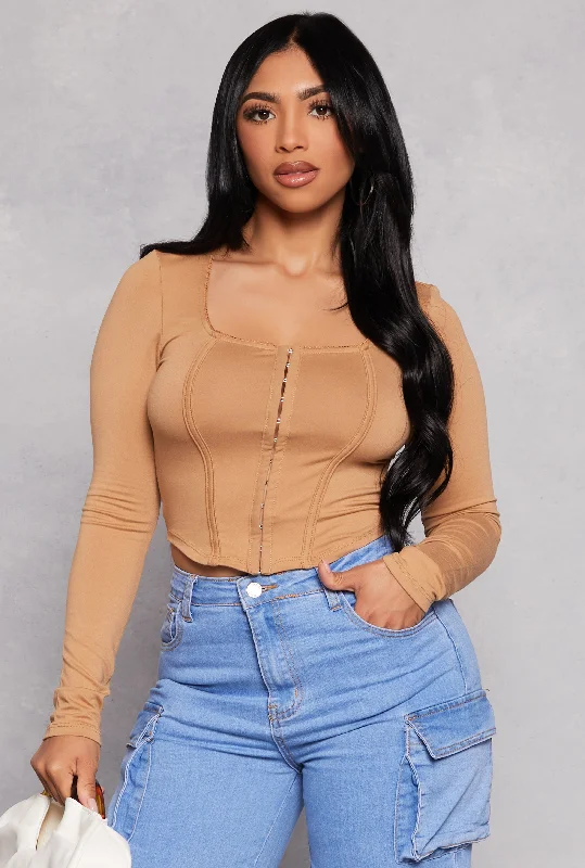 Hook and Eye Long Sleeve Corset Top