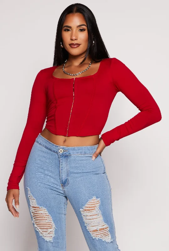 Hook and Eye Long Sleeve Corset Top